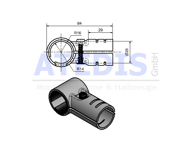 Maße Grundverbinder-Set SA-10N vernickelt mit Gleitring aus PA
