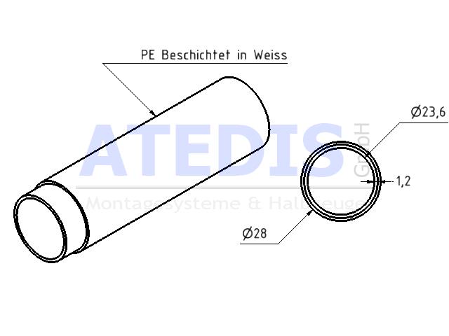 Maße Lean-Rohr ST D28x1,2mm PA-ABS weiss