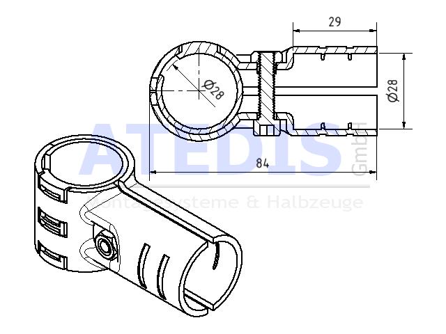 Maße Grundverbinder-Set SA-10S schwarz mit Gleitring aus PA