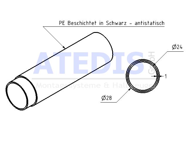 Maße Lean-Rohr ST D28x1,0mm ESD-beschichtet schwarz