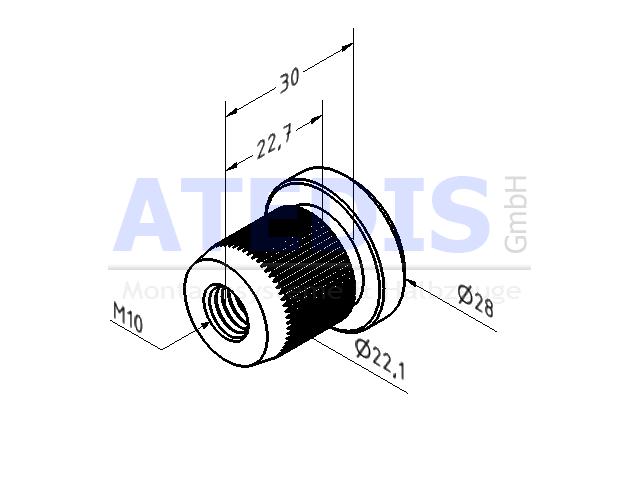 Maße Rohrhülse SA-B-1 für Lean-Rohr 28x2mm M10